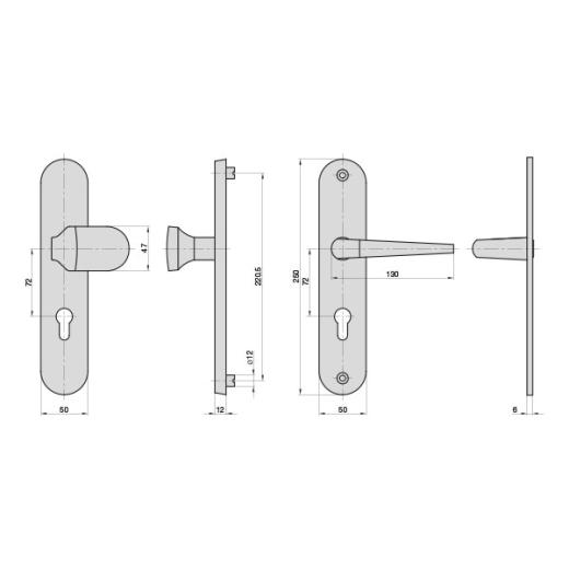 Aluminium-Vollmaterial-Schutzbeschlag, | Langschild rund (PZ) 72/8 mm, Alu F1