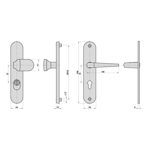 Aluminium-Vollmaterial-Schutzbeschlag | Langschild rund (PZ) 72/8 mm F1, mit Zylinderabdeckung