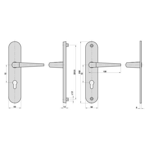 Vollmaterial-Schutzbeschlag ES0 PZ 72/8 mm F1