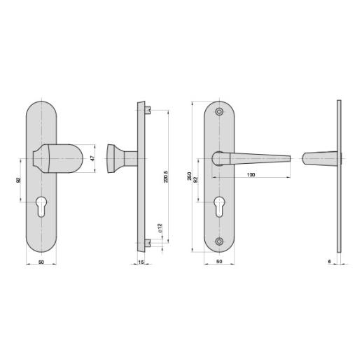 Aluminium-Vollmaterial-Schutzbeschlag, | Langschild rund (PZ) 92/10 mm, Alu F1