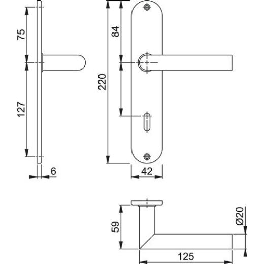 Langschildgarnitur Ams.E1400Z/302 VA F69 OB 72mm HOPPE