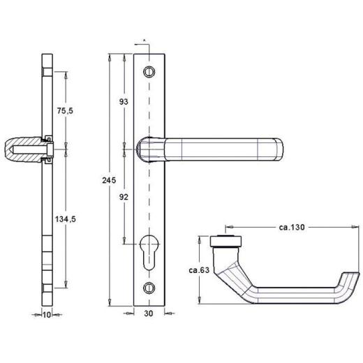 Profiltürgarnitur 2312/9203 Alu.F1 PZ TS 68-77mm EDI