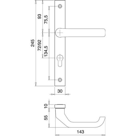Profiltürgarnitur 2312/9203 Alu.F1 PZ TS 68-77mm EDI