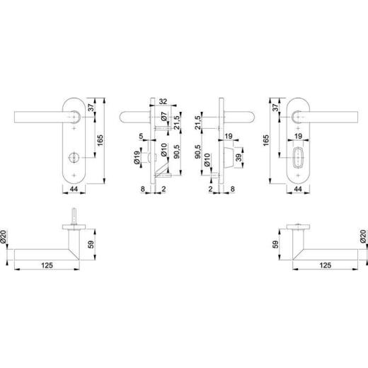 Kurzschildgarnitur Ams.E1400Z/353K VA F69 SK/OL rd Drückergrt.HOPPE