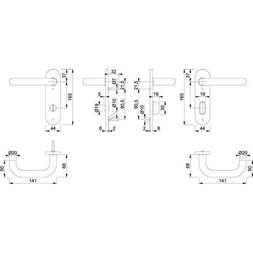 Kurzschildgarnitur Paris E138Z/353K VA F69 SK/OL rd Drückergrt.HOPPE