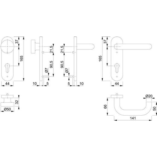 Kurzschildgarnitur Paris E58/353KH/138 VA F69 PZ rd Wechselgrt.HOPPE