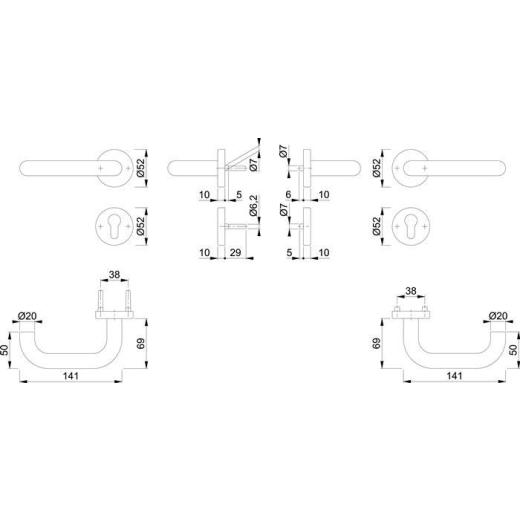 FS-Garnitur Paris FS-E138/42H/42HS VA F69 D/D TS 40-65mm PZ rd.DIN L/R HOPPE