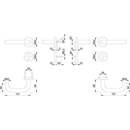 FS-Garnitur Paris FS-E138/42H/42HS AP VA F69 D/D TS 40-65mm PZ rd.DIN L/R HOPPE