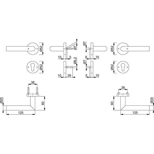 FS-Garnitur Ams.FS-E1400/42H/42HS VA F69 D/D TS 40-65mm PZ rd.DIN L/R HOPPE