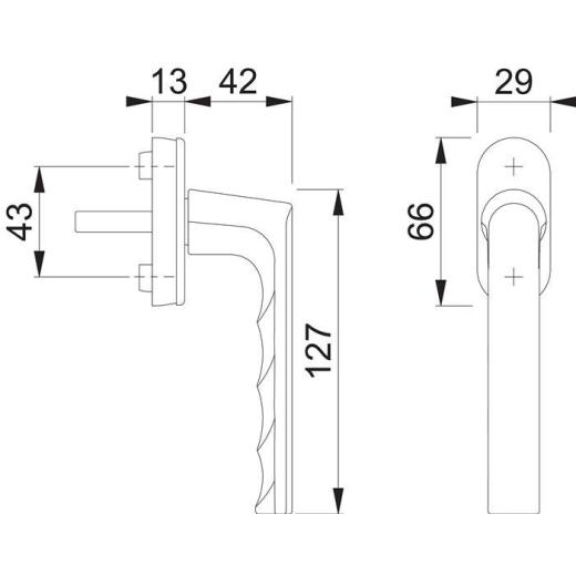 Fenstergriff Hamburg 0700L/U26 Alu.F9 Alu.stahlfarben 32-42mm Stand.HOPPE