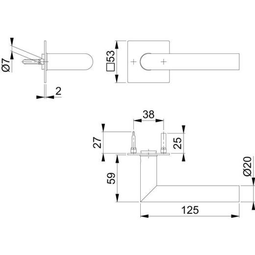 Türdrückerpaar Ams.E1400Z/848N VA F69 m.Drückerrosetten 4-KT.8mm HOPPE