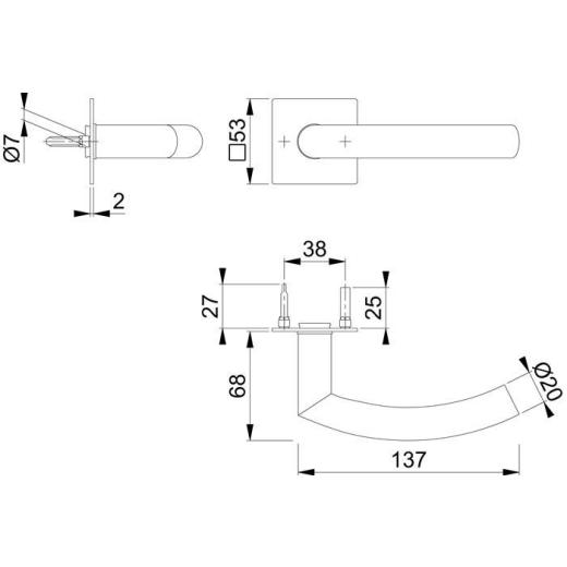 Türdrückerpaar Tro.E1430Z/848N VA F69 m.Drückerrosetten 4-KT.8mm HOPPE