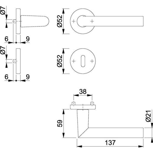 Rosettengrt.Ams.1400/42KV/42KVS Alu.F1 rd.SK/OL DIN L/R D/D HOPPE