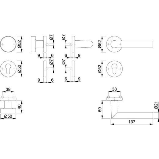 Rosettengrt.Ams.58/42KV/42KVS/1400 Alu.F1 U-Form PZ DIN L/R fl.D/K HOPPE