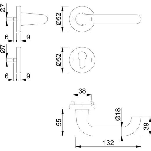 Rosettengrt.Paris 138L/42KV/42KVS Alu.F1 U-Form PZ DIN L/R D/D HOPPE