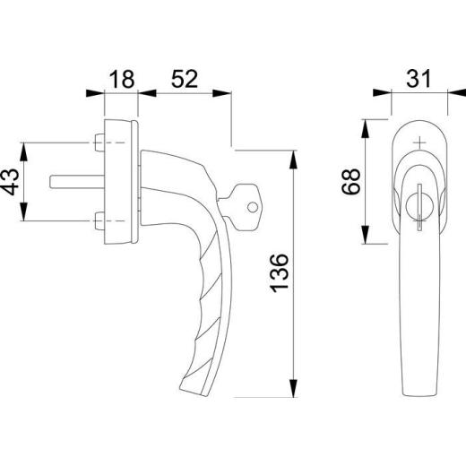 Fenstergriff Atlanta 0530S/US952 Alu.F1/naturf.32-42mm abschl.HOPPE
