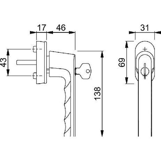 Fenstergriff Hamburg 0700S/UD9020 Alu.F9016/verkehrsweiß 32-42mm abschl.HOPPE