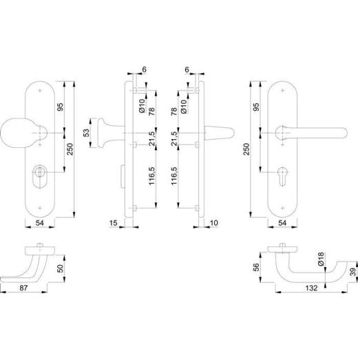 Schutzgarnitur Paris 86G/3332ZA/3310/138L Alu.F1 72mm 37-47mm HOPPE