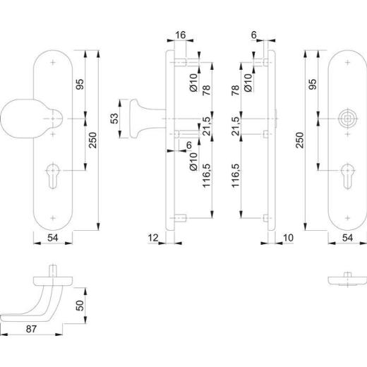 Schutzgarnitur 86G/3331/3310 Alu.F4 72mm 37-47mm HOPPE
