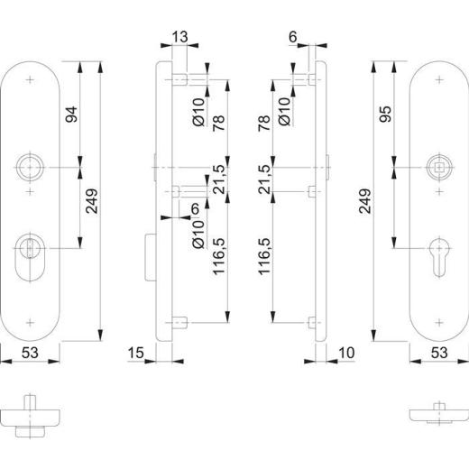 Langschildpaar E3332ZA/3310 ma F69 PZ 92mm HOPPE