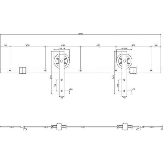 Schiebesyst.450121 100kg 2000mm schwarz HLT 38-40mm Kompletts.