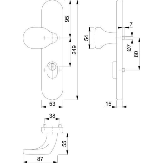 Knopflangschild E86G/3332ZA VA F69 72mm f.Kombischutz PZ 8mm HOPPE