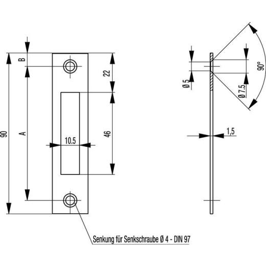 Flachschließbl.S412 VA ktg.Stulp-B.24mm BKS