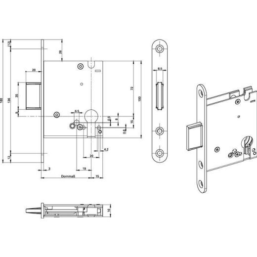 Einsteckriegelschloss 1308 PZ20/55mm SP silber rd BKS