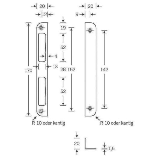 Winkelschließbl.STA silber Winkel B20xL170mm rd.T.8mm DIN L/R SSF