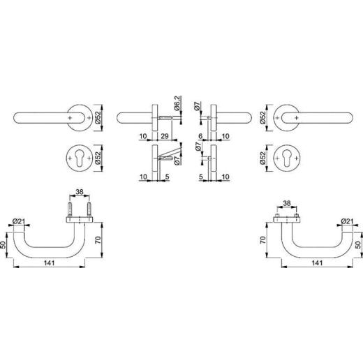 FS-Garnitur Paris FS-138/42H/42HS Alu.F1 D/D TS 45-65mm PZ rd.DIN L/R HOPPE