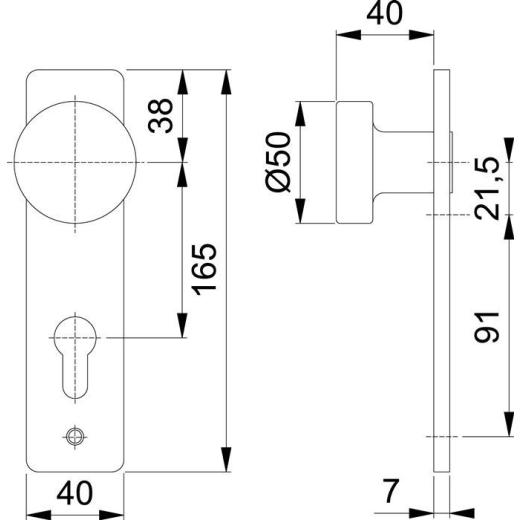 Knopfkurzschild 58/202K Alu. F1 Entf. 72mm PZ HOPPE