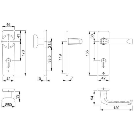 Kurzschildgarnitur London 54/227K/202KP/AP/113 Alu.F2 PZ eck.Wechselgrt.HOPPE