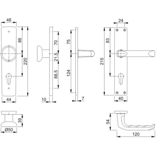 Langschildgarnitur London 54/227/202SP/113 Alu. F4 PZ 72mm DIN L/R HOPPE