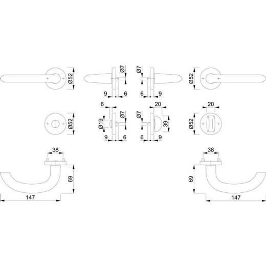 Rosettengrt.Mar.1138/42KV/42KVS Alu.F1 U-Form SK/OL DIN L/R D/D HOPPE