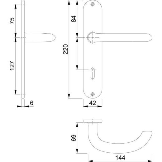 Langschildgarnitur Mar.E1138Z/302 VA F69 OB 72mm DIN L/R HOPPE