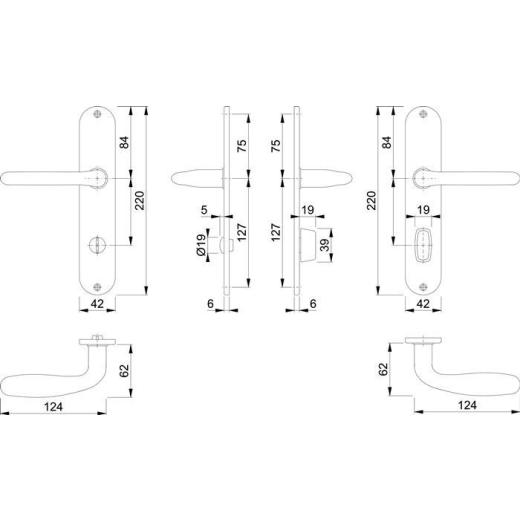Langschildgarnitur Cardiff E1850Z/302 VA F69 SK/OL 78mm DIN L/R HOPPE