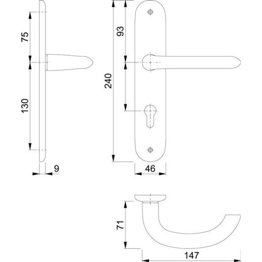 Langschildgarnitur Mar.1138/273P Alu.F1 PZ 72mm DIN L/R HOPPE