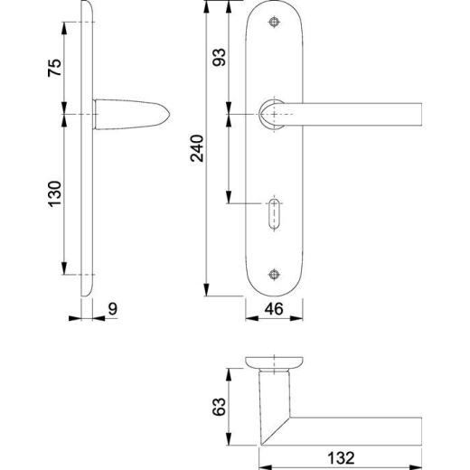 Langschildgarnitur Stock.1140/273P Alu.F1 OB 72mm DIN L/R HOPPE