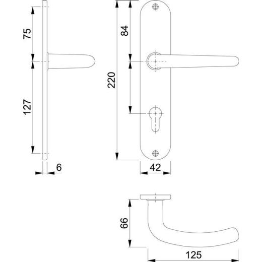 Langschildgarnitur Den.E1310Z/302 VA F69 PZ 72mm DIN L/R HOPPE