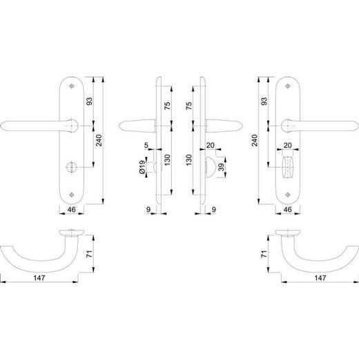 Langschildgarnitur Mar.1138/273P Alu.F1 SK/OL 78mm DIN L/R HOPPE