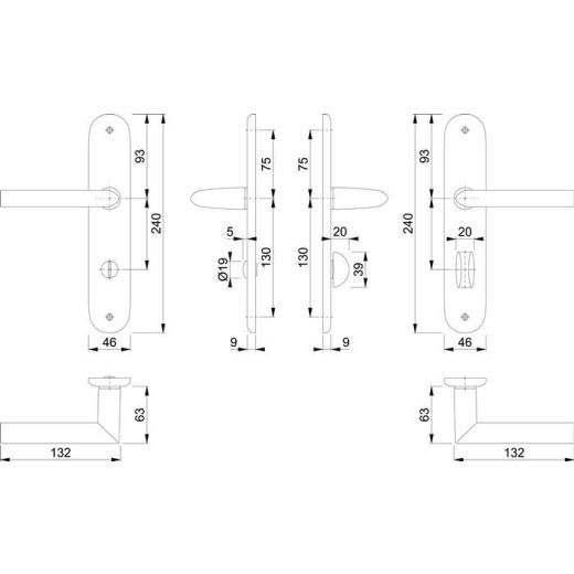 Langschildgarnitur Stock.1140/273P Alu.F1 SK/OL 78mm DIN L/R HOPPE