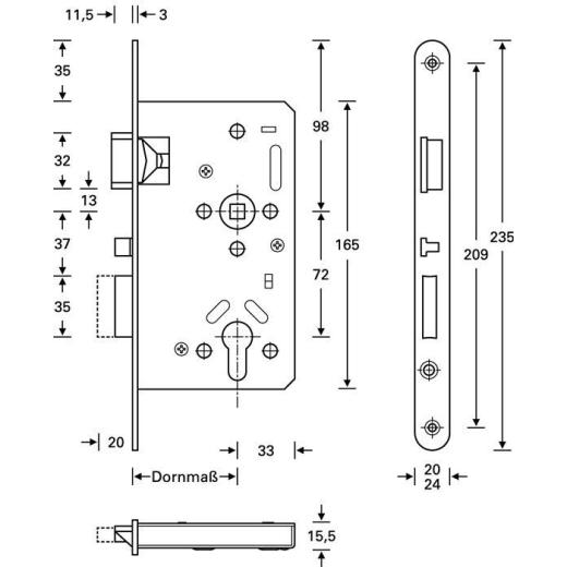 Panik-Einsteckschloss Ser.20 APK Fkt.E rd 24/55/72/9mm DIN li.VA selbstverr.SSF