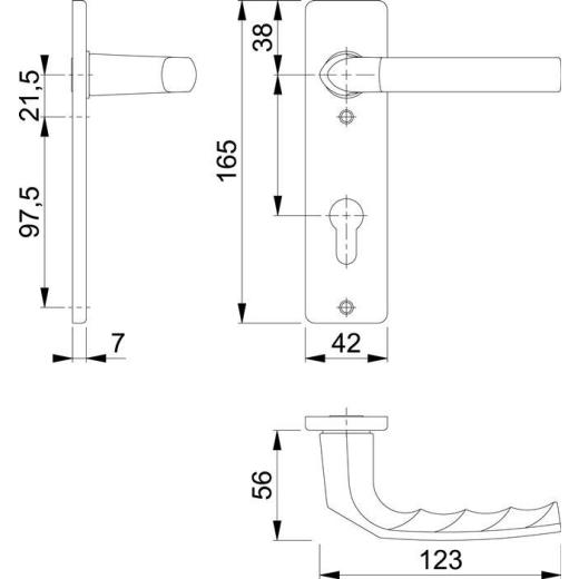 Kurzschildgarnitur Birm.1117/202KP Alu.F1 PZ eck.Drückergrt.HOPPE