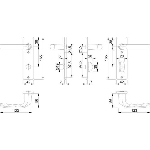 Kurzschildgarnitur Birm.1117/202KP Alu.F1 SK/OL eck.Drückergrt.HOPPE