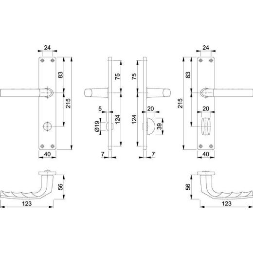 Langschildgarnitur Birm.1117/202SP Alu.F1 SK/OL 78mm DIN L/R HOPPE
