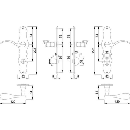 Langschildgarnitur Weimar M112SLN/2007 MS F73 SK/OL 78mm DIN L/R HOPPE