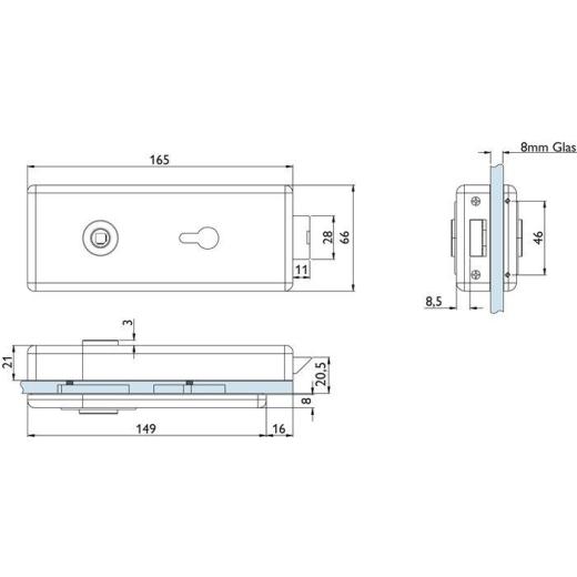 Glastürschloss 6083 PZ-Genova VA ma PZ DIN L/R HERMAT