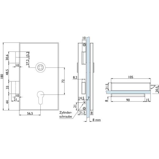 Glastürschloss 6053 PZ L-Molina VA ma PZ DIN li.HERMAT