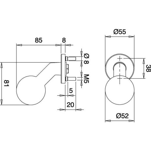 Türknopf K4/052/01 VA F00 gekröpfter Kugelk.EDI
