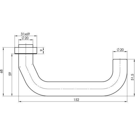 Profiltürdrückerlochteil OGRO 8100V 8MM/6621 ER VA ER ov.schräg OGRO